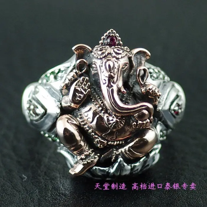 

Thailand imports sitting trunk carved 925 Sterling Silver Ring