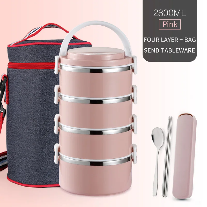 4 Layer Pink Set LANSKYWARE японские дети термальный Ланч-бокс 304 из нержавеющей стали Bento Ланч-бокс для детей школы герметичный контейнер для еды, судок - Цвет: 4 Layer Pink Set