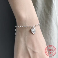 european american 925 silver trendy concise heart pendant bracelets fine jewelry gift for girlfriend