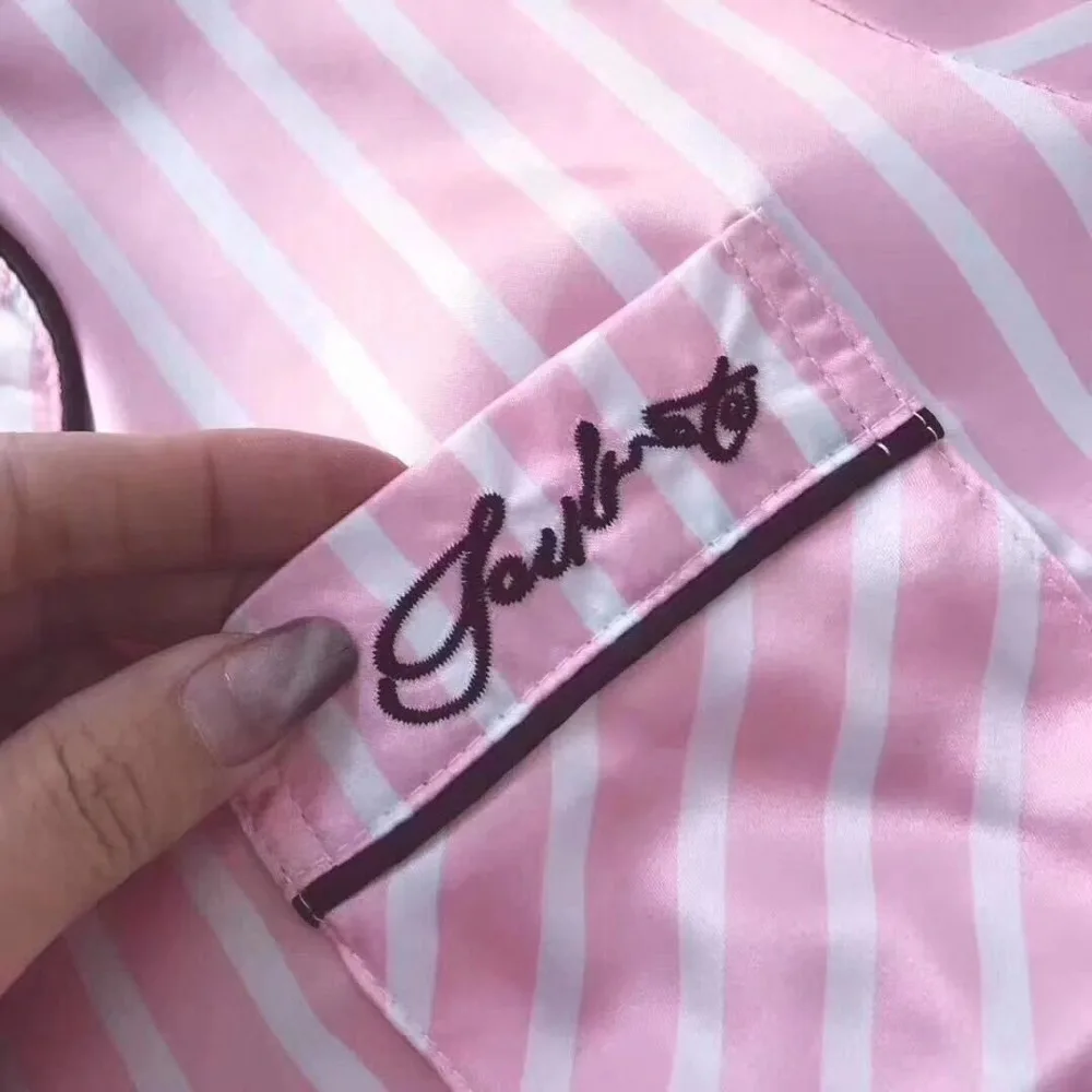 7 Pieces Sets Women Pajamas Set Elegant Pyjamas Striped Pajamas Silk Satin Nightdress trousers shorts Sexy Bathrobe Nightgown