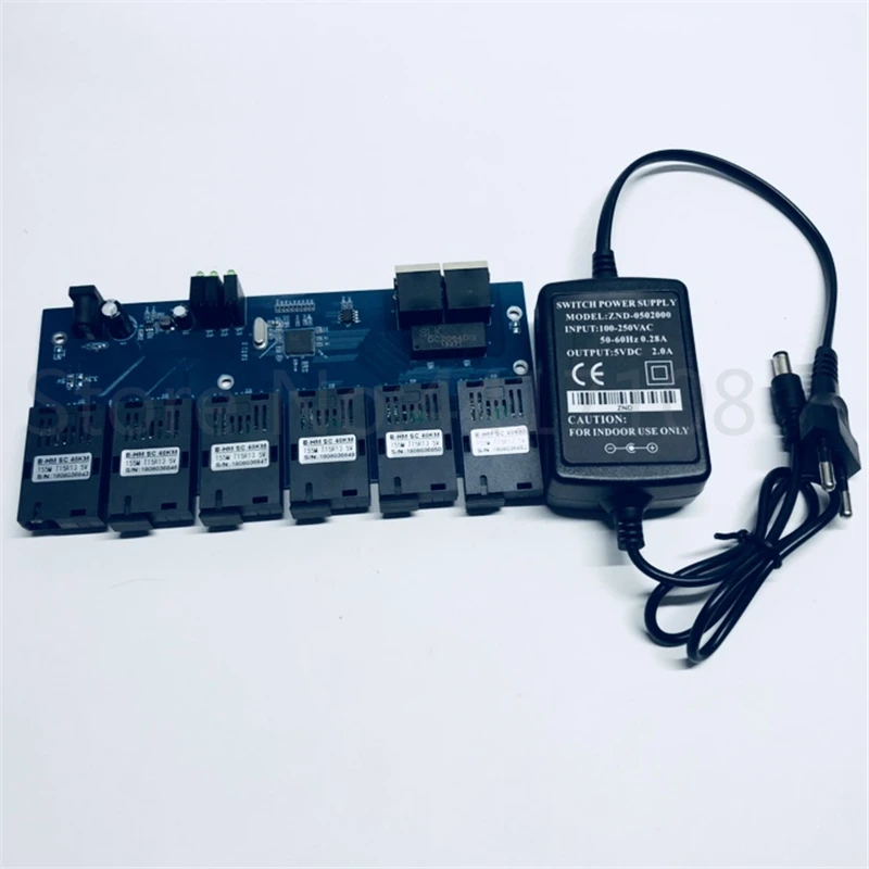 10/100 м Быстрый Ethernet-коммутатор конвертер 25 км Ethernet волоконно-оптический медиа конвертер одиночный режим 2* RJ45 и 6* SC волокно Порты и разъёмы PCBA