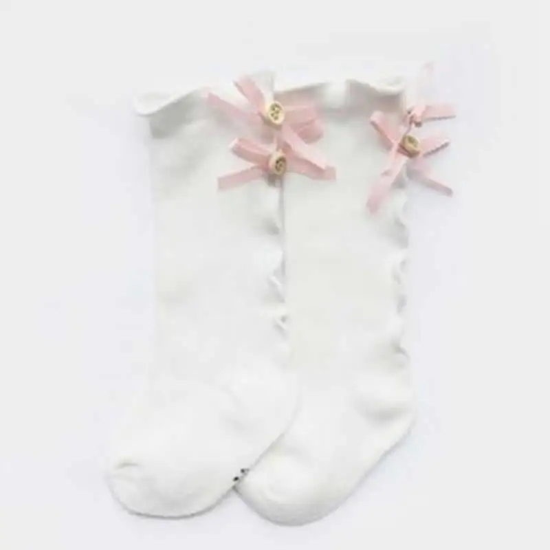 White ear bow Носки для малышей с деревянными ушками и бантом для маленьких девочек брюки до колена для малышей хлопковые кружевные детские носки для девочек гетры для девочек Теплые носки на осень - Цвет: White ear bow