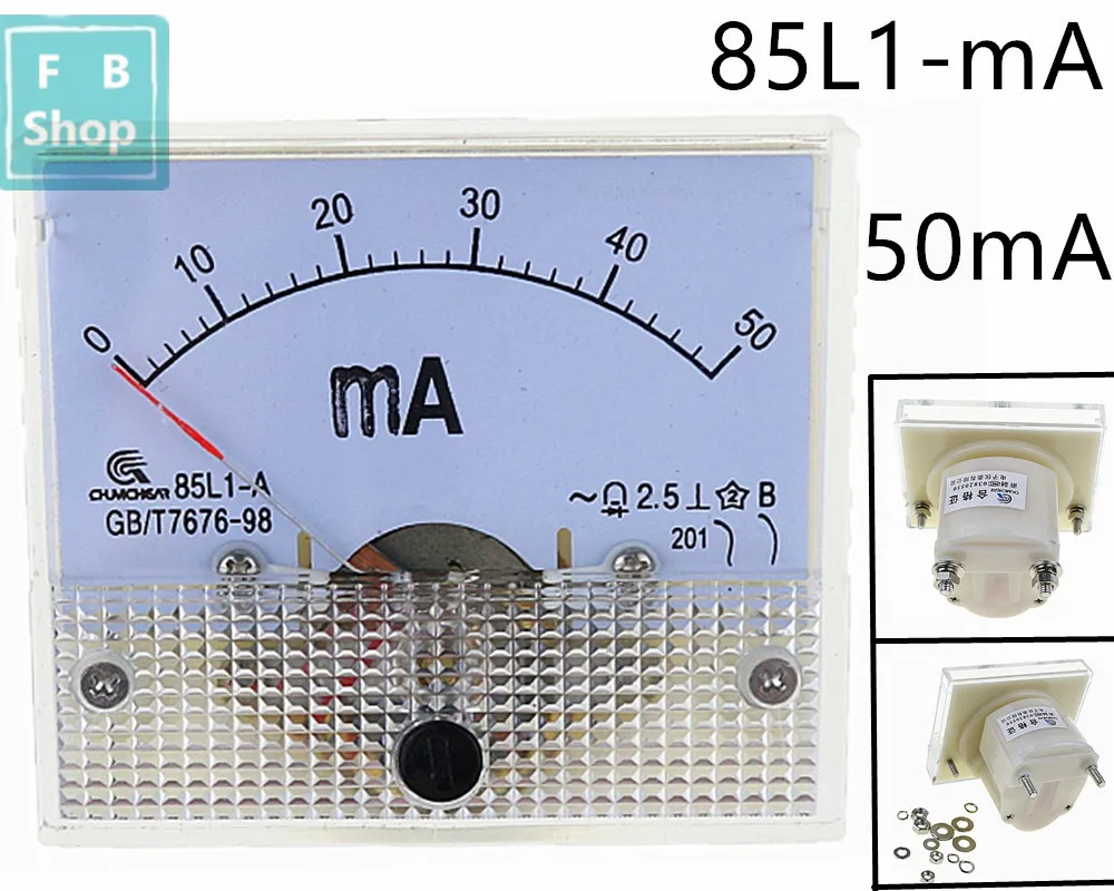

1PCS AC 85L1-mA 0~50mA White Plastic Shell Analog Panel AMP Meter Ammeter