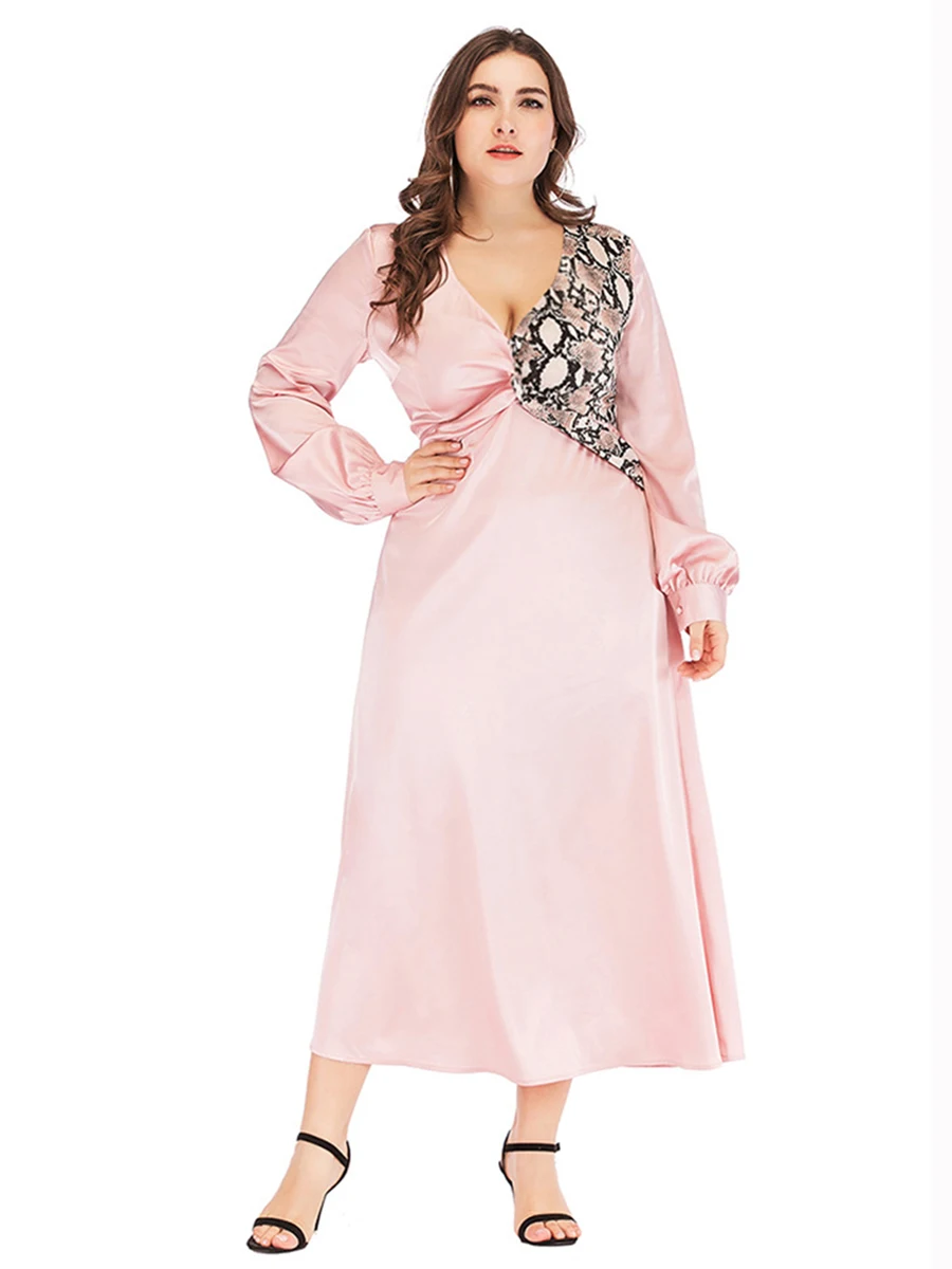 Женское розовое платье с леопардовым принтом цветочным глубоким v-образным