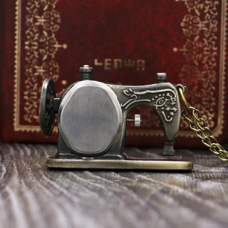 

Small Antique Bronze Style Sewing Machine Quartz Pocket Watch Women Ladies Necklace Pendant Gift Cute