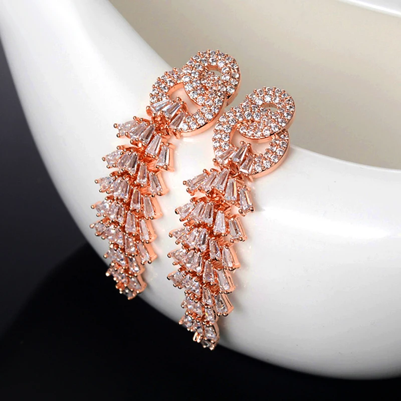 Новинка 2017 сверкающие Роскошные серьги невесты с покрытием из розового золота