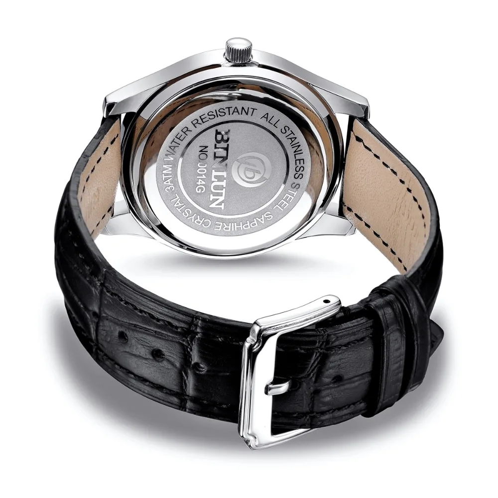 BINLUN Роскошные супер тонкие мужские автоматические кварцевые часы Простой