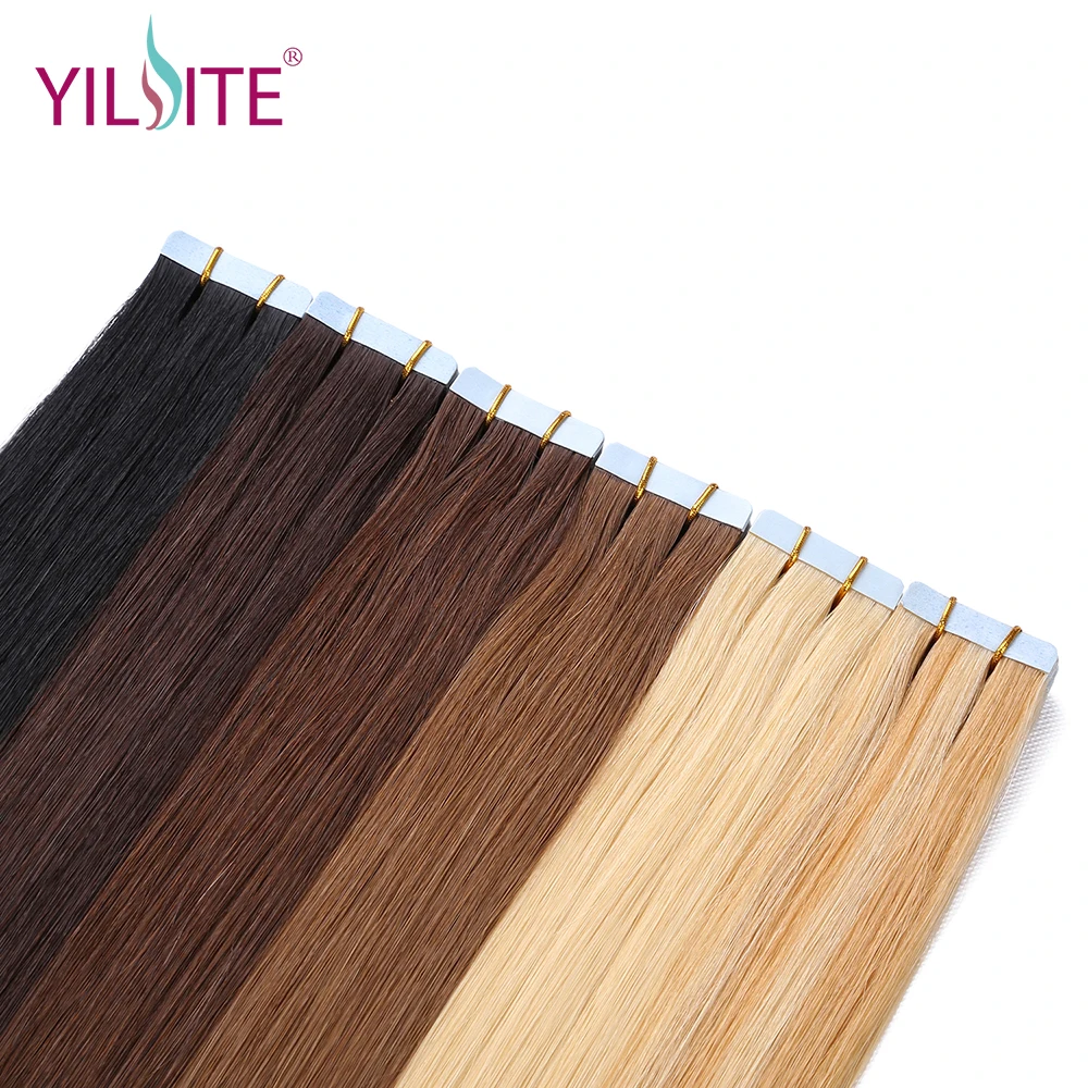 YILITE 2"-22" лента в пряди человеческих волос для наращивания 20 шт европейские натуральные волосы шелковистые прямая прядь В пряди человеческих волос для наращивания