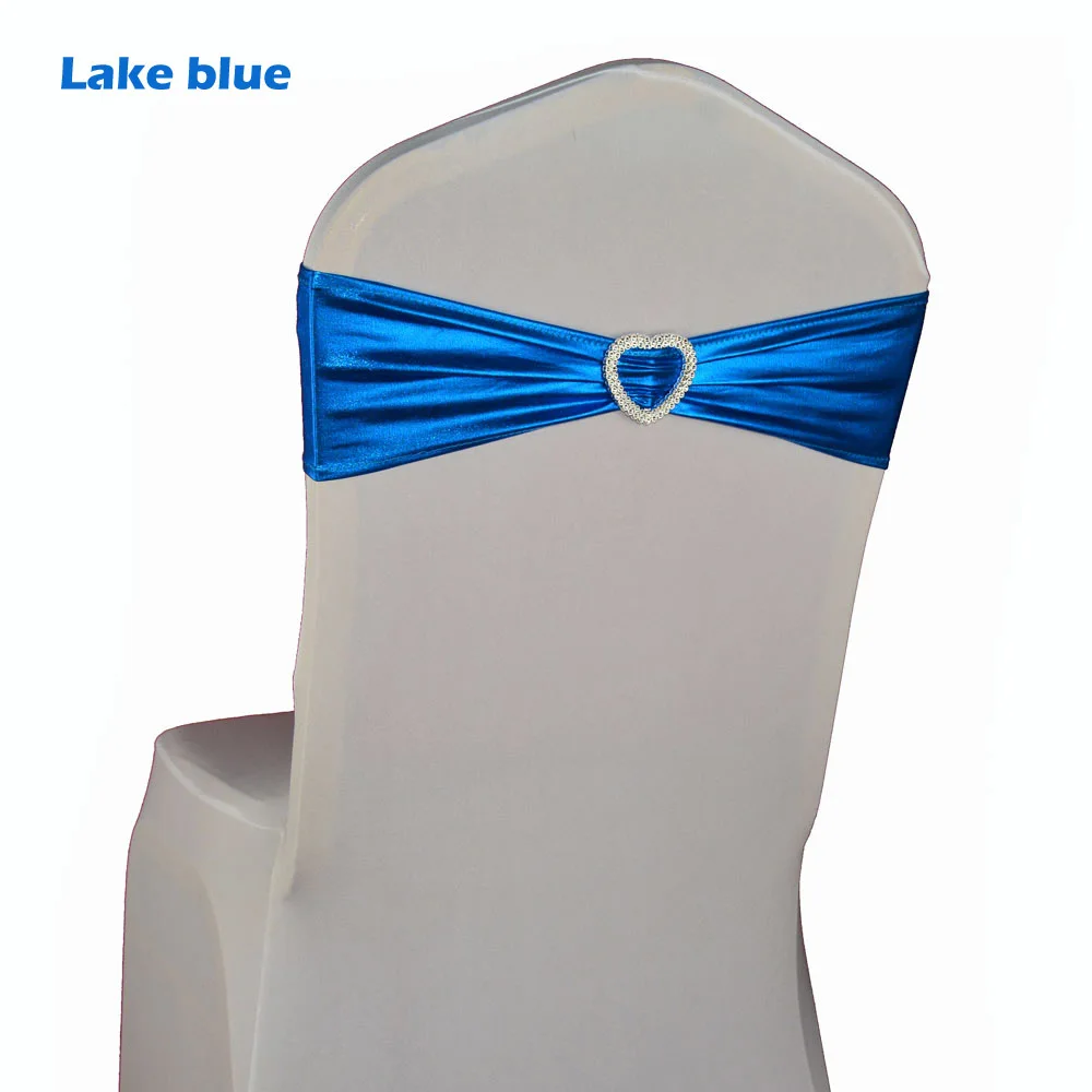 Lake Blue 100 шт. эластичные ленты для стульев с пряжкой в форме сердца, металлические ленты для стульев, банты для свадебных украшений, 10 цветов - Цвет: Lake Blue