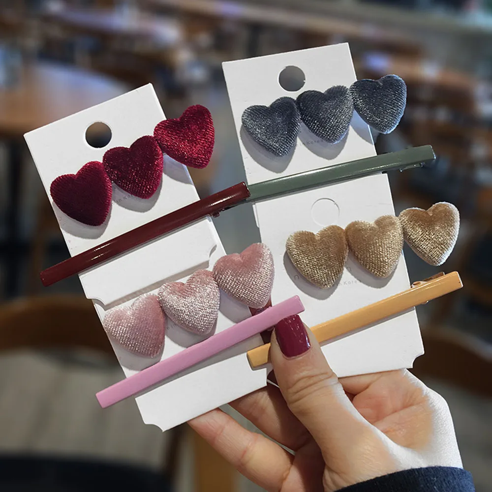 

1 комплект винтажная бархатная Милая заколка для волос в Корейском стиле в форме сердца заколки для волос женские аксессуары для волос