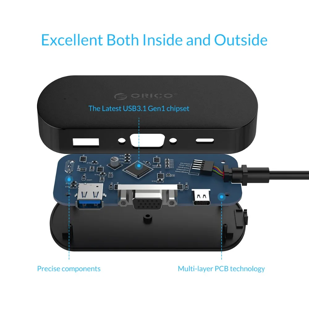 ORICO USB C концентратор type-C для VGA type C USB3.0 PD адаптер разветвитель 4k 1080P для MacBook samsung Galaxy Аксессуары для портативных ПК
