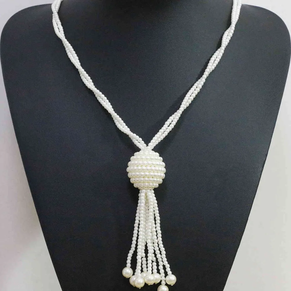 Модный Белый 3 мм Корпус имитация жемчуга ожерелье круглый шар кисточкой кулон