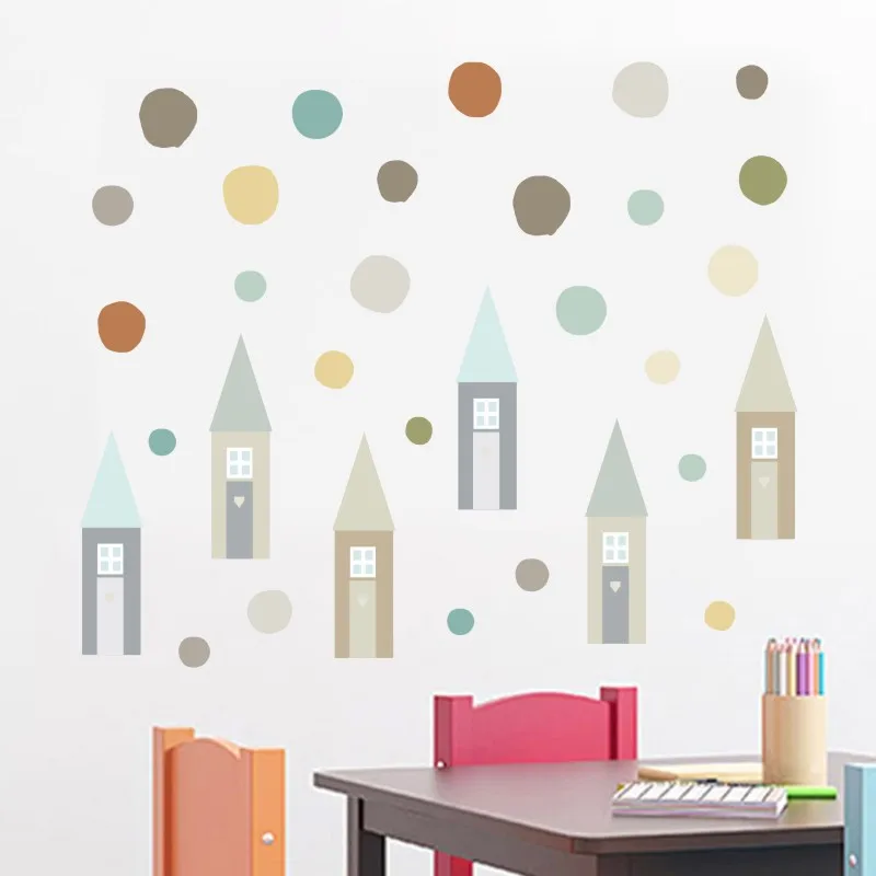 Nordic Style House Circle Pattern Wall Stickers Cartoon Animal Decal for Kids Room Bedroom Living Home Decor TSB90004 | Дом и сад