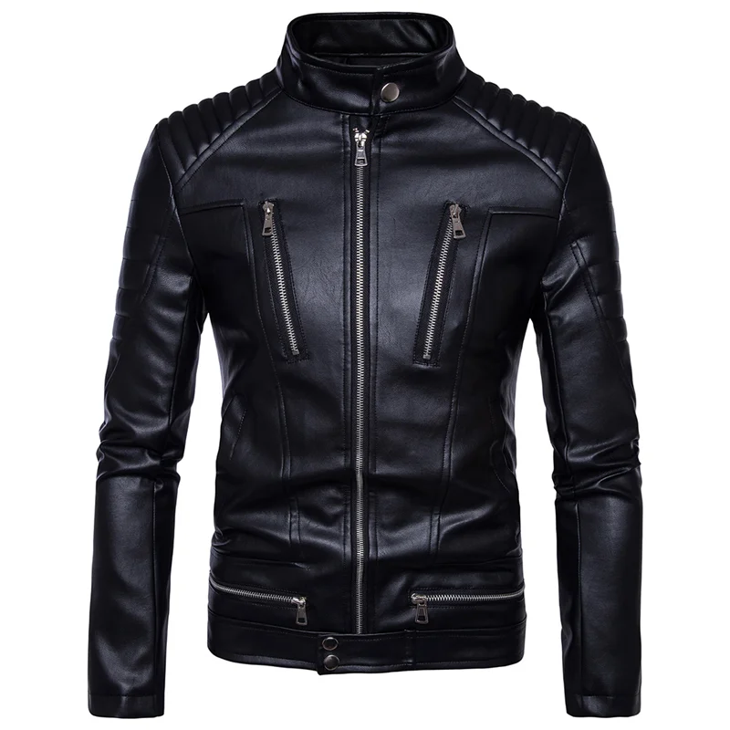 

Faux Leather Jackets Men Large Size S-5XL Fashion Casual Mens Motorcycle Jacket Black European Size