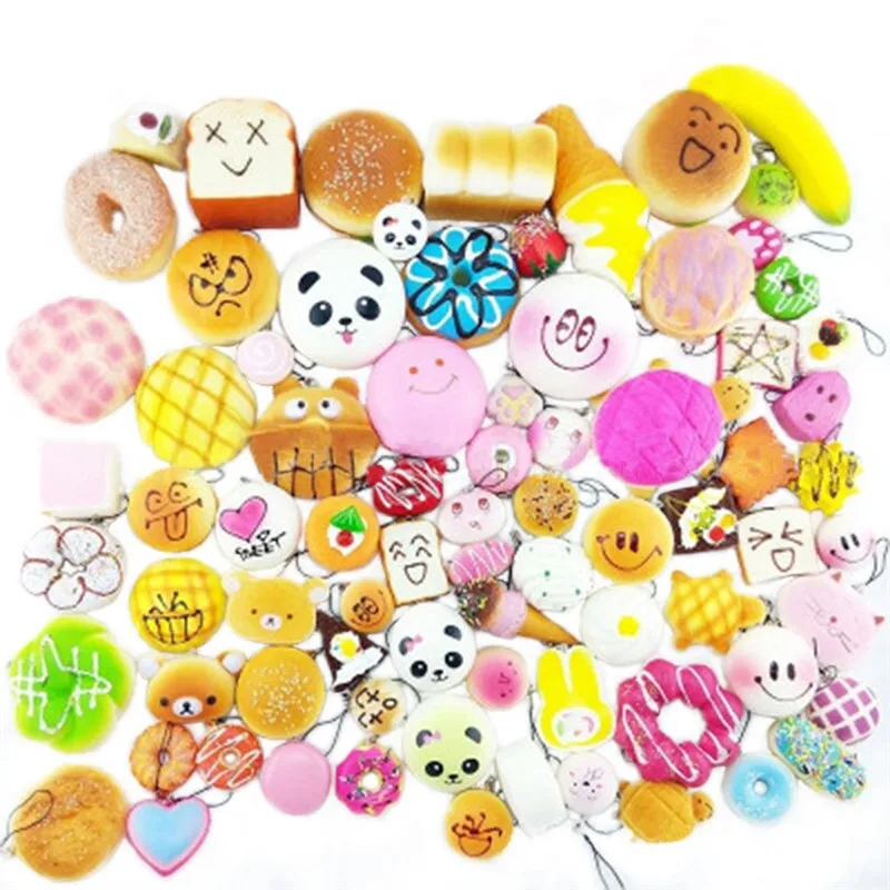 Squeeze Toys Squishies медленный рост 10 шт \ 20 шт \ 30 шт Средний Мини мягкий хлеб игрушки Ключ сотовый телефон кулон ремень