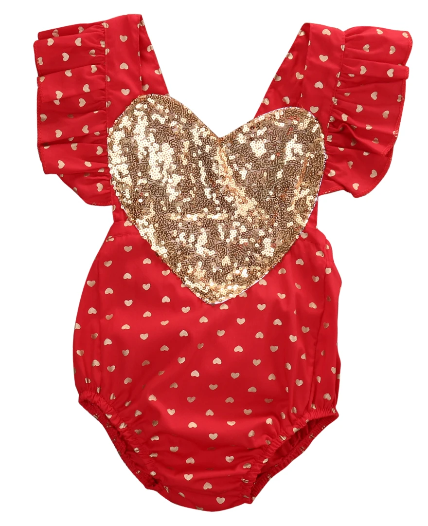 Наряд с блестками и сердечками для новорожденных маленьких девочек хлопковый