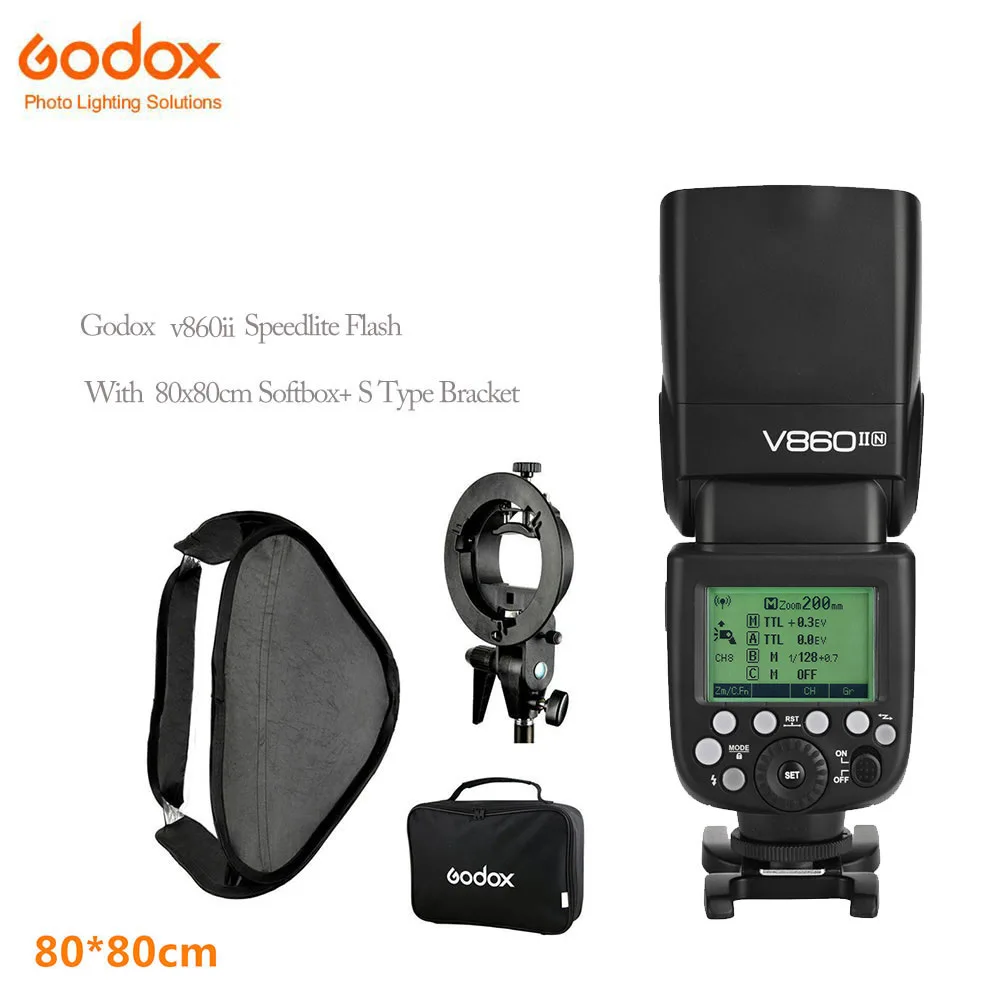 Godox V860ii фотовспышка Камеры Вспышка + s-тип кронштейн Bowen держатель с 80x80 см