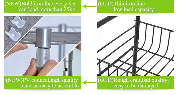 Kitchen Rack Microwave Oven Rack Floored Metal Shelf Furniture 4 Tier Space Saving Multi-function Storage Rack for Kitchen