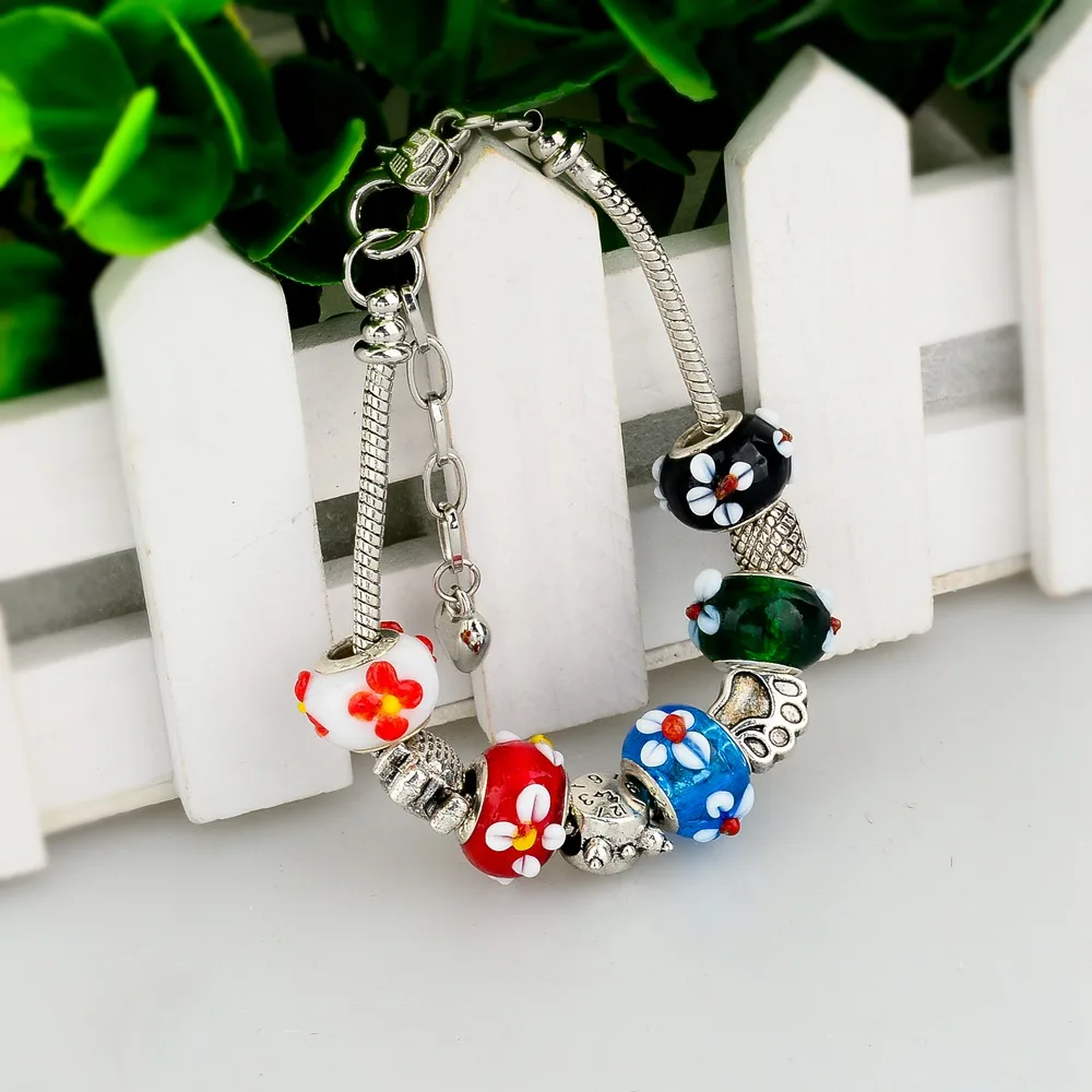 Szelam европейские разноцветные стеклянные браслеты с цветами и бусинами