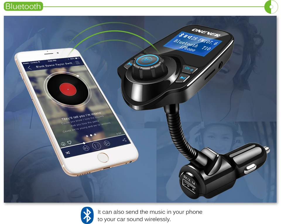 Onever Автомобильный MP3 аудио плеер Bluetooth fm-передатчик беспроводной FM модулятор автомобильный комплект громкой связи ЖК-дисплей USB зарядное устройство