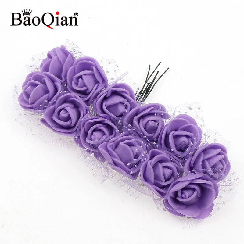 Purple 144 шт./пакет 2 см мини пены розы Искусственные цветы букет свадебный цветок украшения Скрапбукинг многоцветный искусственный цветок Роза - Цвет: Purple