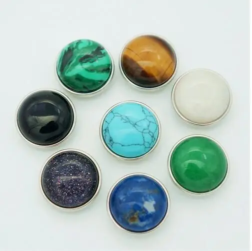 

Fashion beauty 10pcs mixed Round dome Natural Stone 18MM snap buttons fit snap bracelet snap jewelry wholesale NS0010