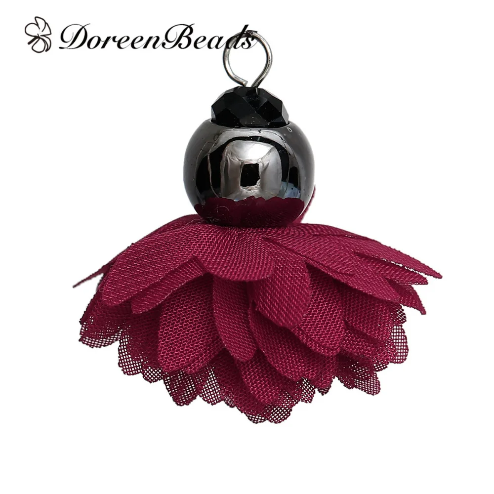 DoreenBeads подвески из полиэстера с кисточками Цветочные бусины цвета красного