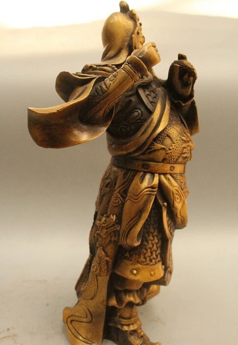 14 &quotКитайский народный Медь стенд общего Гуань Гун Юй Воин Бог Статуя Скульптура