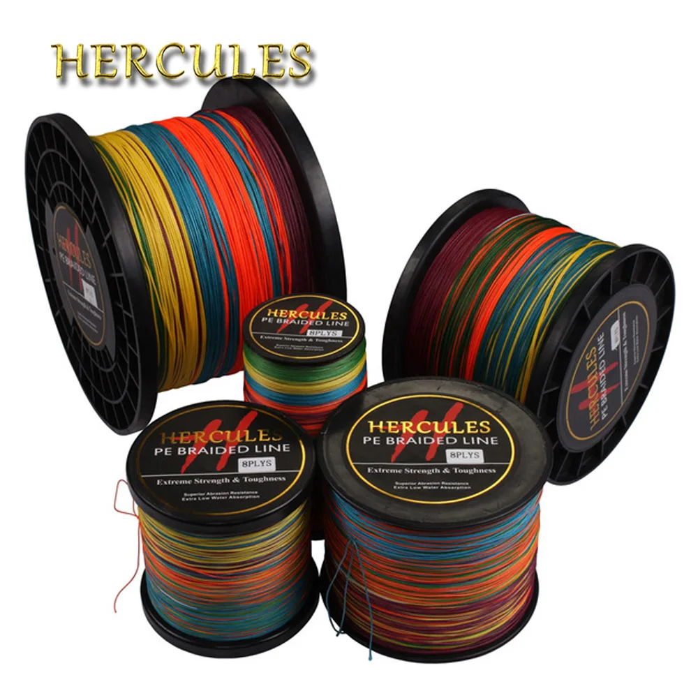 Hercules плетеная рыболовная леска 8 разноцветных нитей 100 м 300 500 1000 1500 2000