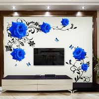 large blue rose flowers sofatv background wall sticker home decoration diy bedroom living room mural art decals poster stickers