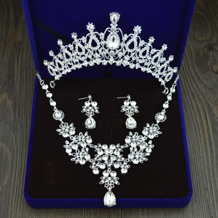 Alta Qualidade de Casamento Da Noiva Acessorios crown colar e brincos conjunto De Cristal Nupcial Conjuntos Joias Casamento|Ювелирные