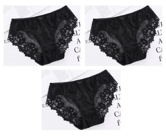 3PCS-6608-1 3 шт./лот, сексуальное кружевное женское нижнее белье, прозрачные бесшовные шелковые трусики, забавные дышащие трусики с низкой талией, женские трусы - Цвет: 3PCS-6608-1