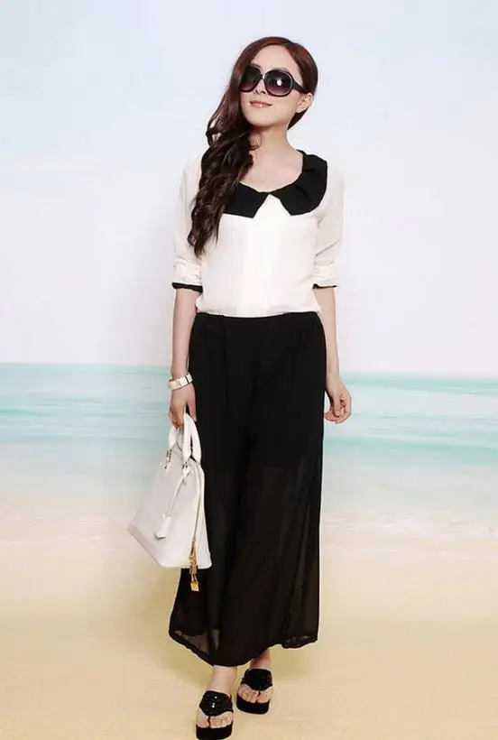 Женские шифоновые брюки с широкими штанинами Свободные повседневные высокой