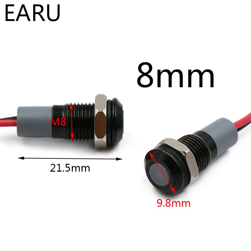 Плоский черный корпус водонепроницаемый IP67 металлический Предупреждение льная светового Индикатора лампа пилотный провод 3V 5V 12V 24V 110V 220V красный синий