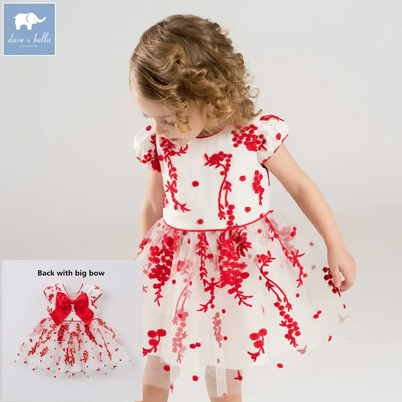 Dave bella Princess baby girl dress with big bow children party wedding gown summer floral clothes vestido infantil DB7578 | Детская