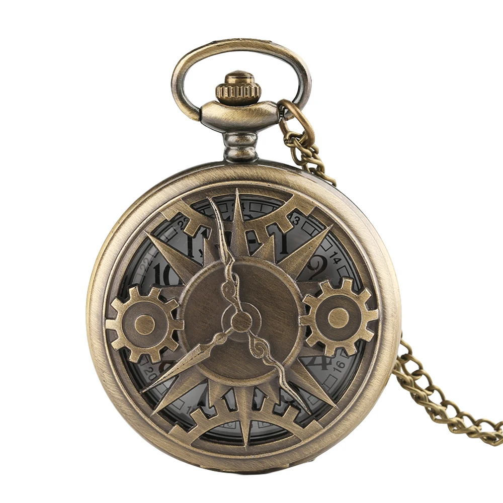 

Bronze Hollow Gearwheel Quartz Pocket Watch Aravic NUmberals Dial Pendant Watch Men Vintage Punk Clock Unisex Watches Gift