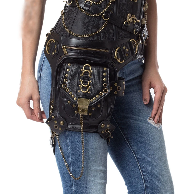 

Sladuo Steampunk Waist Bag Black&Brown Leg Bags Women Men Unisex Victorian Style Holster Bag Retro Fanny Packs Gothic Hip Bags