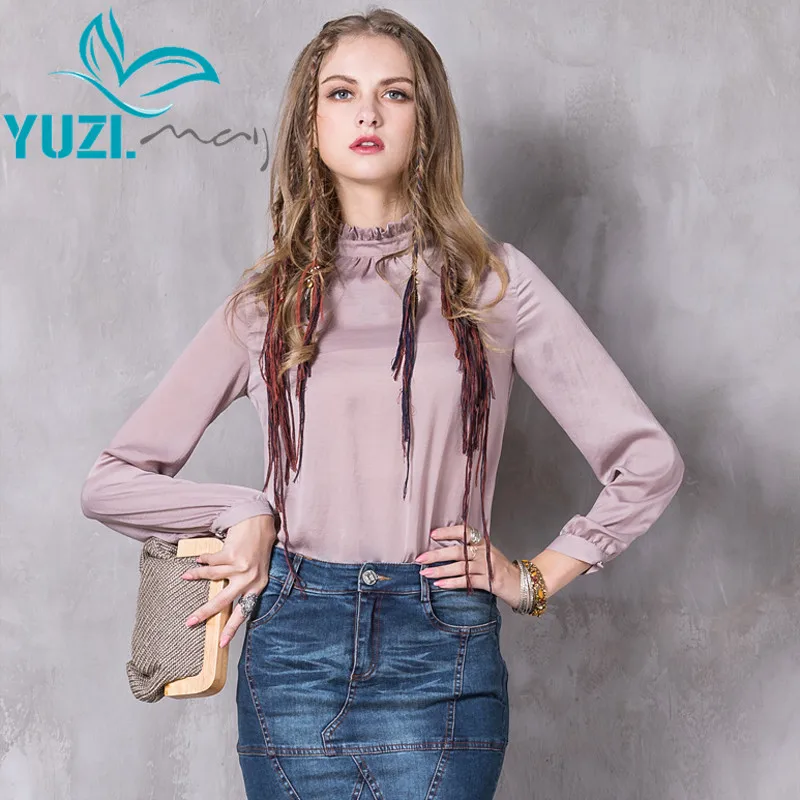 Женские блузки 2017 Yuzi. Может повседневные новые из полиэстера со стоячим
