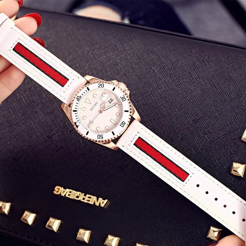 Часы наручные Guou женские с большим циферблатом брендовые водонепроницаемые