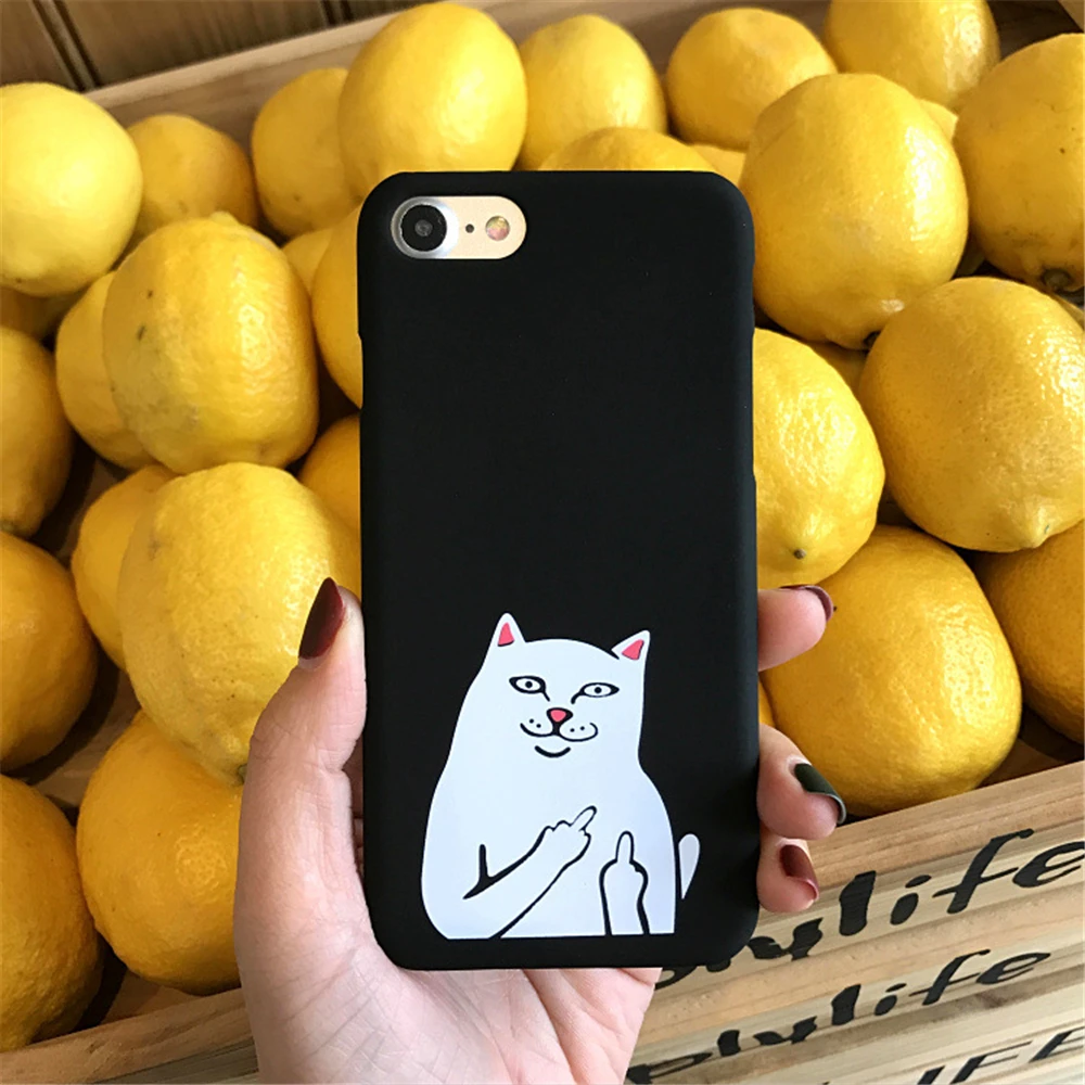 Fashion Funny Middle Finger Cat Scrub Hard Plastic Case For iPhone 7 Plus 5s SE Back Cover 6 6s 8 Shell |