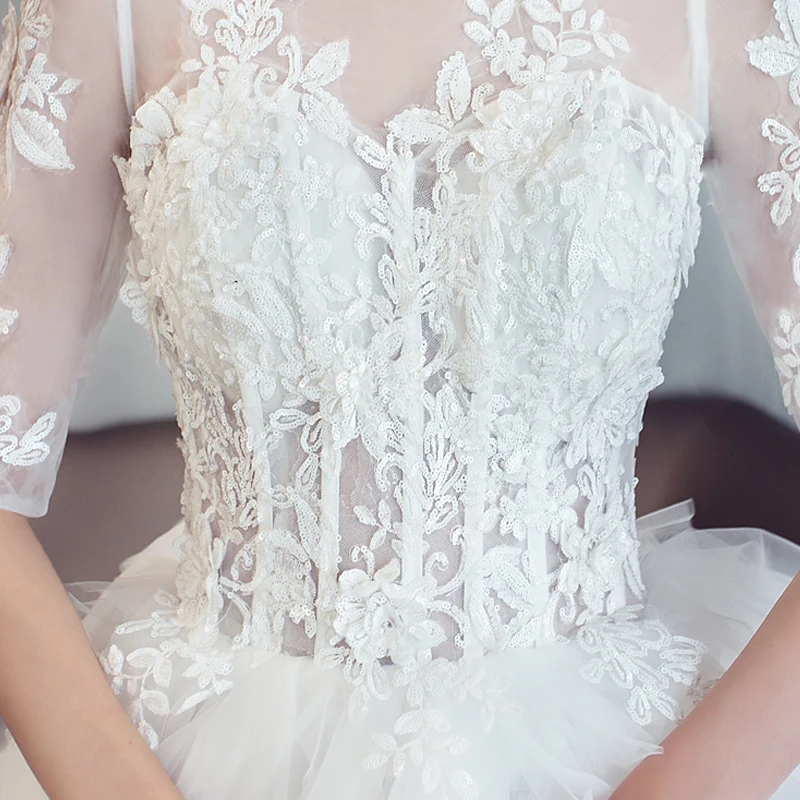 Luxury Ball Gown Wedding Dress Dubai Sexy Illusion Puffy Gowns Half Sleeves Colorful Royal Train Princess | Свадьбы и торжества