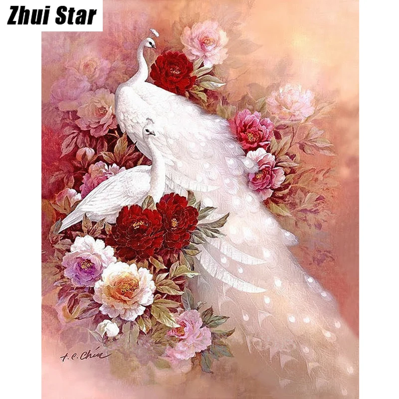 

5D DIY Diamond Painting White peacocks Embroidery Full Square Diamond Cross Stitch Rhinestone Mosaic Painting Home Decor Gift