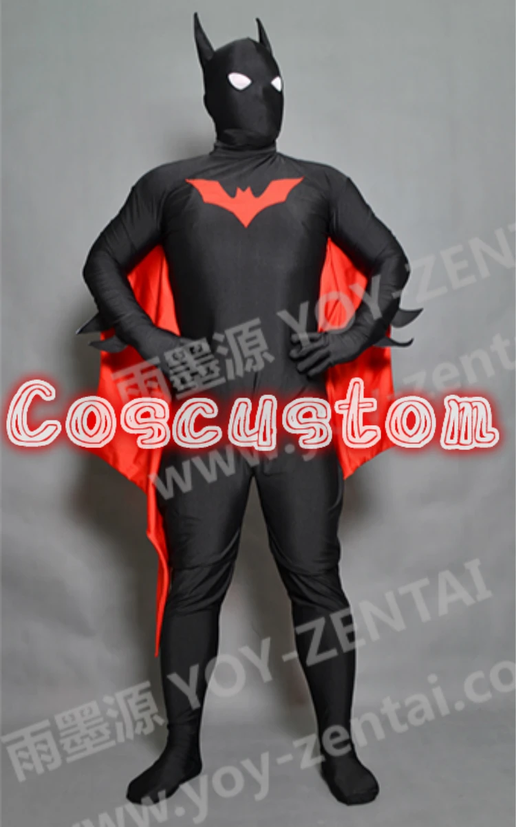 Coscustom высокое качество Бэтмен будущего костюма черный и красный цвета Костюм с Бэтменом лайкра боди с крыльями Косплэй костюм