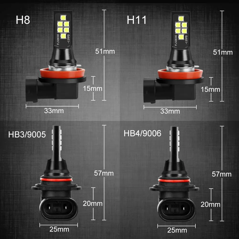 2 шт. Автомобильные светодиодные лампы H8 H11 HB4 9006 HB3 9005 6000 лм 12 В|Передние LED-фары для