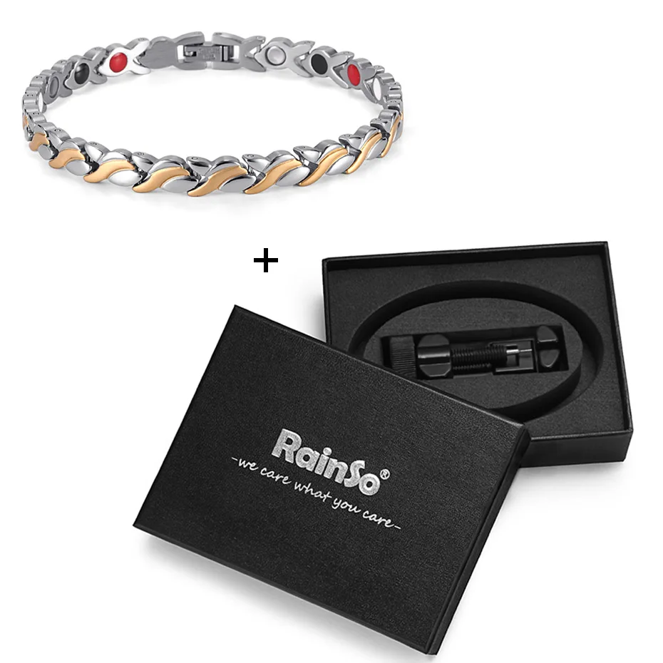 bracelet set Rainso Магнитный комплект ювелирных изделий Голограмма Мощность ожерелья для мужчин браслеты цепи и ссылка классические свадебные здоровья ювелирн - Окраска металла: bracelet set