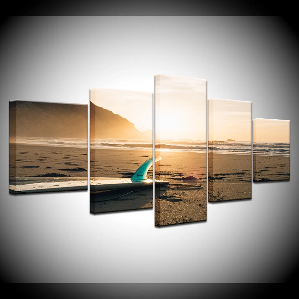 

A surfboard on beach near sea seascape modern Wall posters Canvas Art painting For home living room decoration
