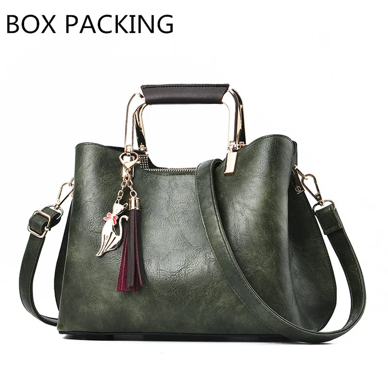green with box Женские сумки роскошные дизайнерские женские Сумки из искусственной кожи новые сумки через плечо корейский стиль сумки с кисточками женские - Цвет: green with box