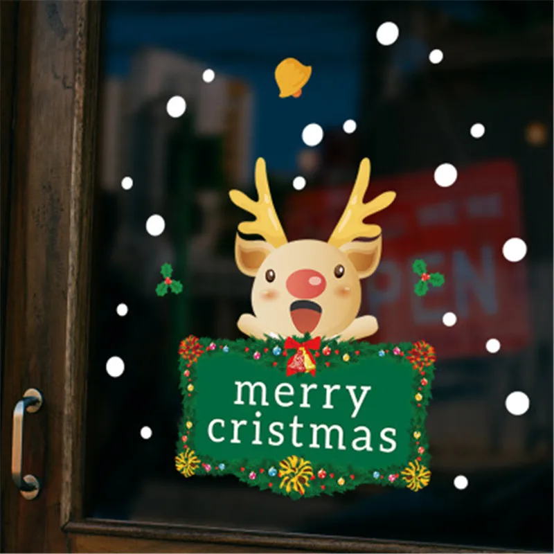 Merry Рождество наклейки на стену окна стекло Праздничные Санта фрески новый год