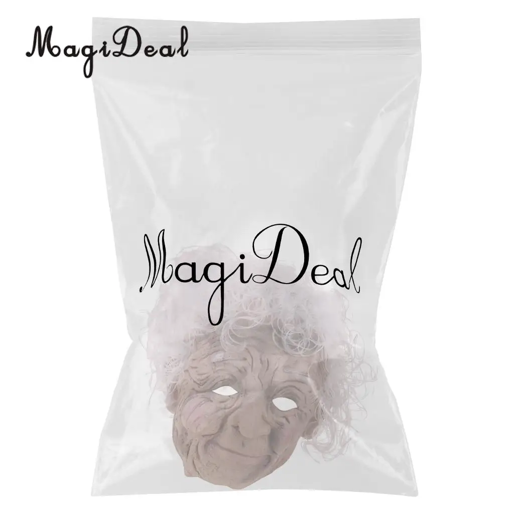 MagiDeal уродливая латексная маска для лица на Хеллоуин, морщинистая маска ведьмы для пожилых женщин, костюм для серых волос, карнавальные Вечерние Маски