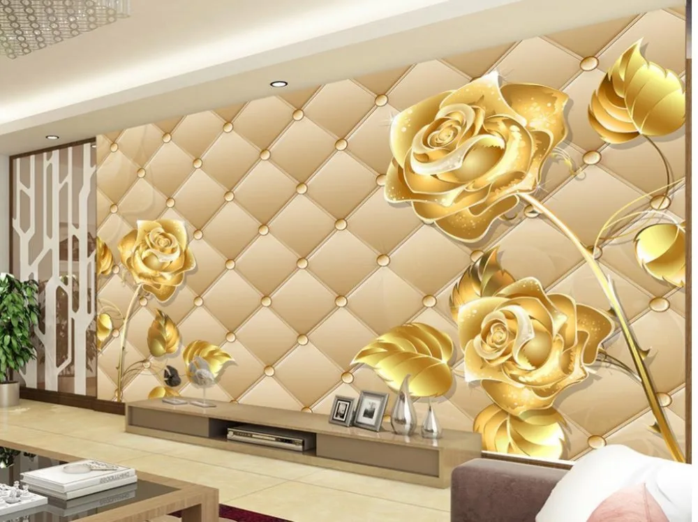 3d фрески обои для гостиной Золотая Роза фото настенные украшение дома|mural wallpaper